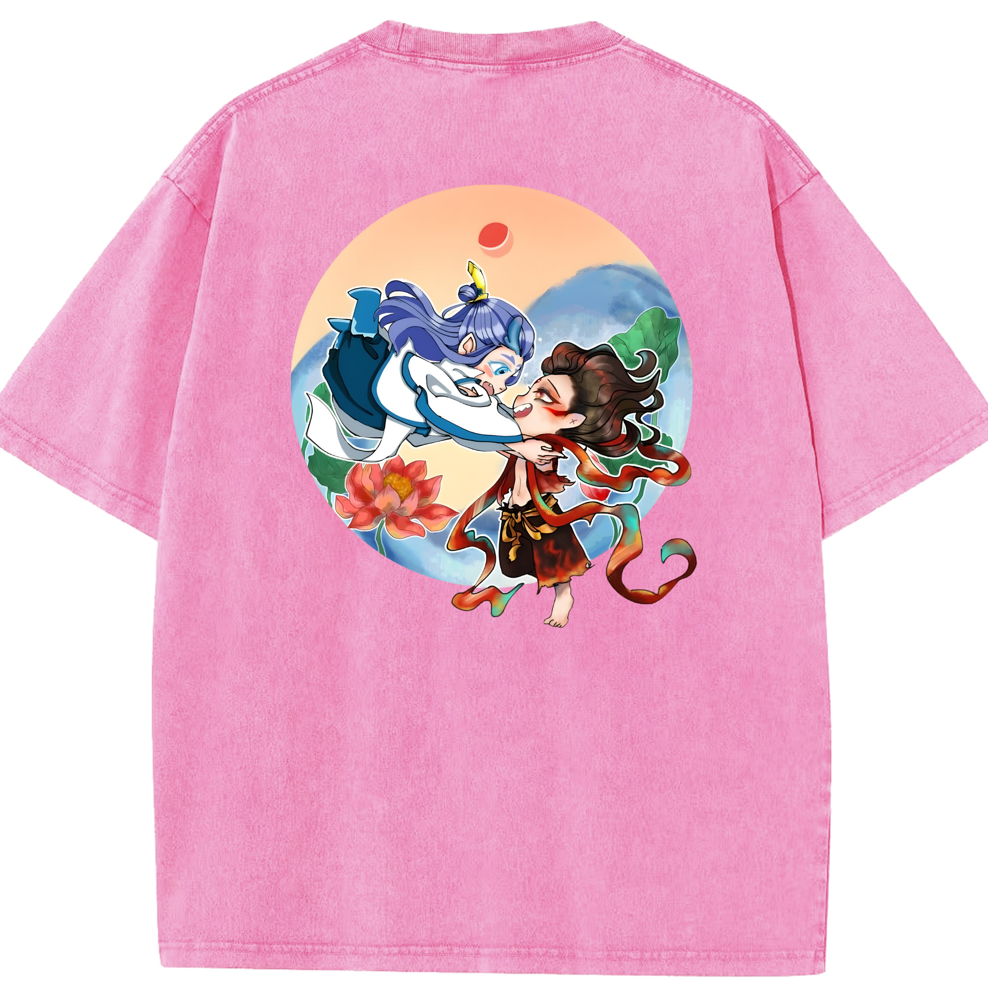 （画像用） Ne Zha 2 ナタ 魔童の大暴れ 綿100% ヴィンテージ風 半袖Tシャツ（背面プリント）